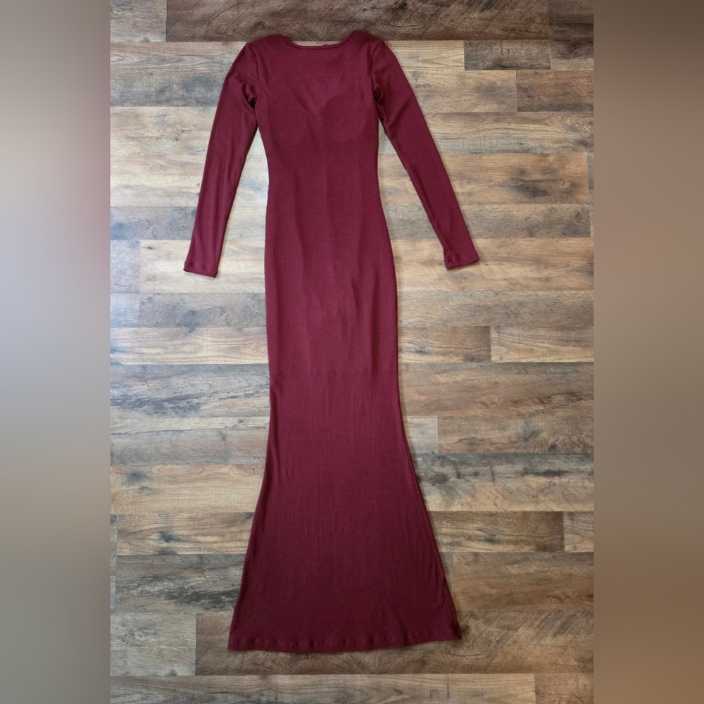 Popilush Women's Dark Red Long Sleeve Shapewear Tummy Control Maxi Dress Size XS - Picture 10 of 10